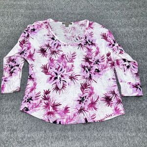Women's Tommy Bahama 100%‎ Linen Pink Floral Hawaiian Shirt Blouse Sz Med